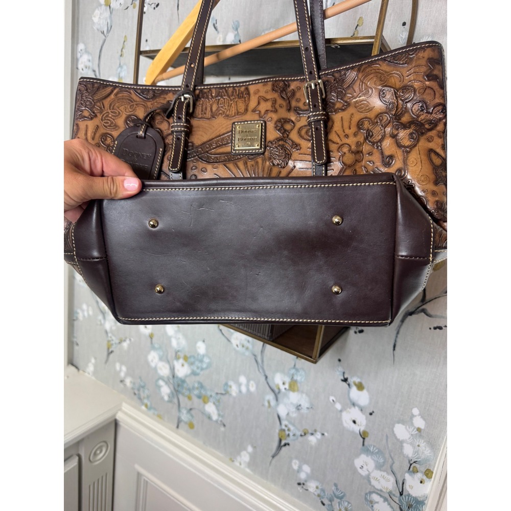 Dooney & Bourke Disney Parks Embossed Leather Tote Bag Brown Mickey Castle - Picture 5 of 10